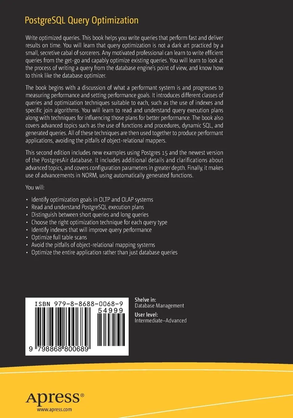 Rückseite: 9798868800689 | PostgreSQL Query Optimization | Henrietta Dombrovskaya (u. a.) | Buch