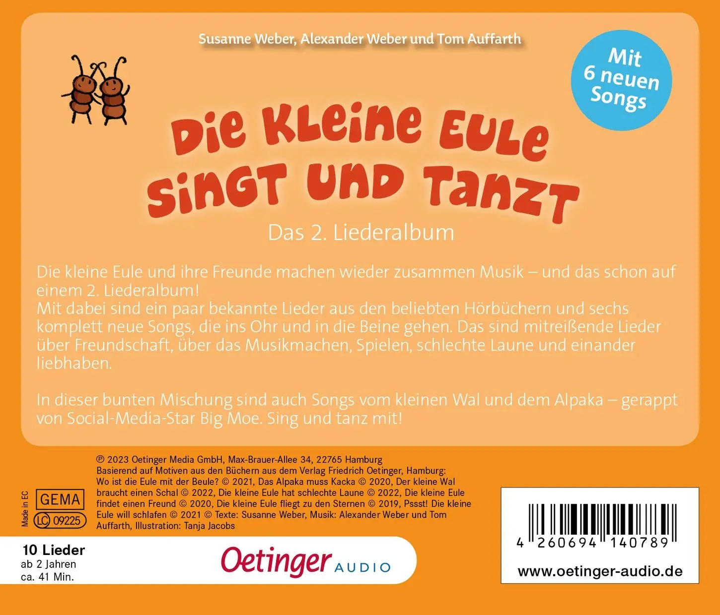 Rückseite: 4260694140789 | Die kleine Eule singt und tanzt. Das 2. Liederalbum | Susanne Weber