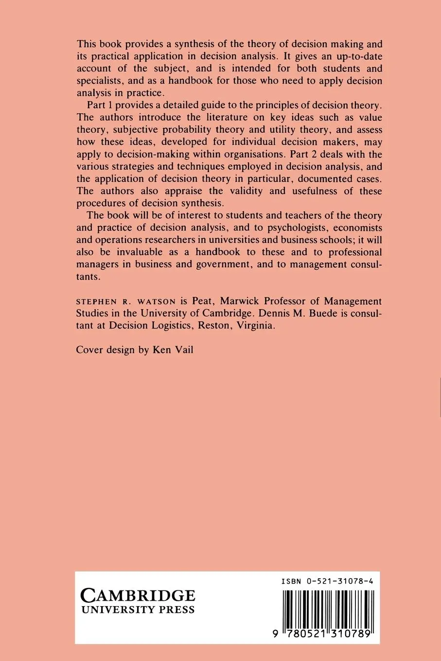 Rückseite: 9780521310789 | Decision Synthesis | The Principles and Practice of Decision Analysis