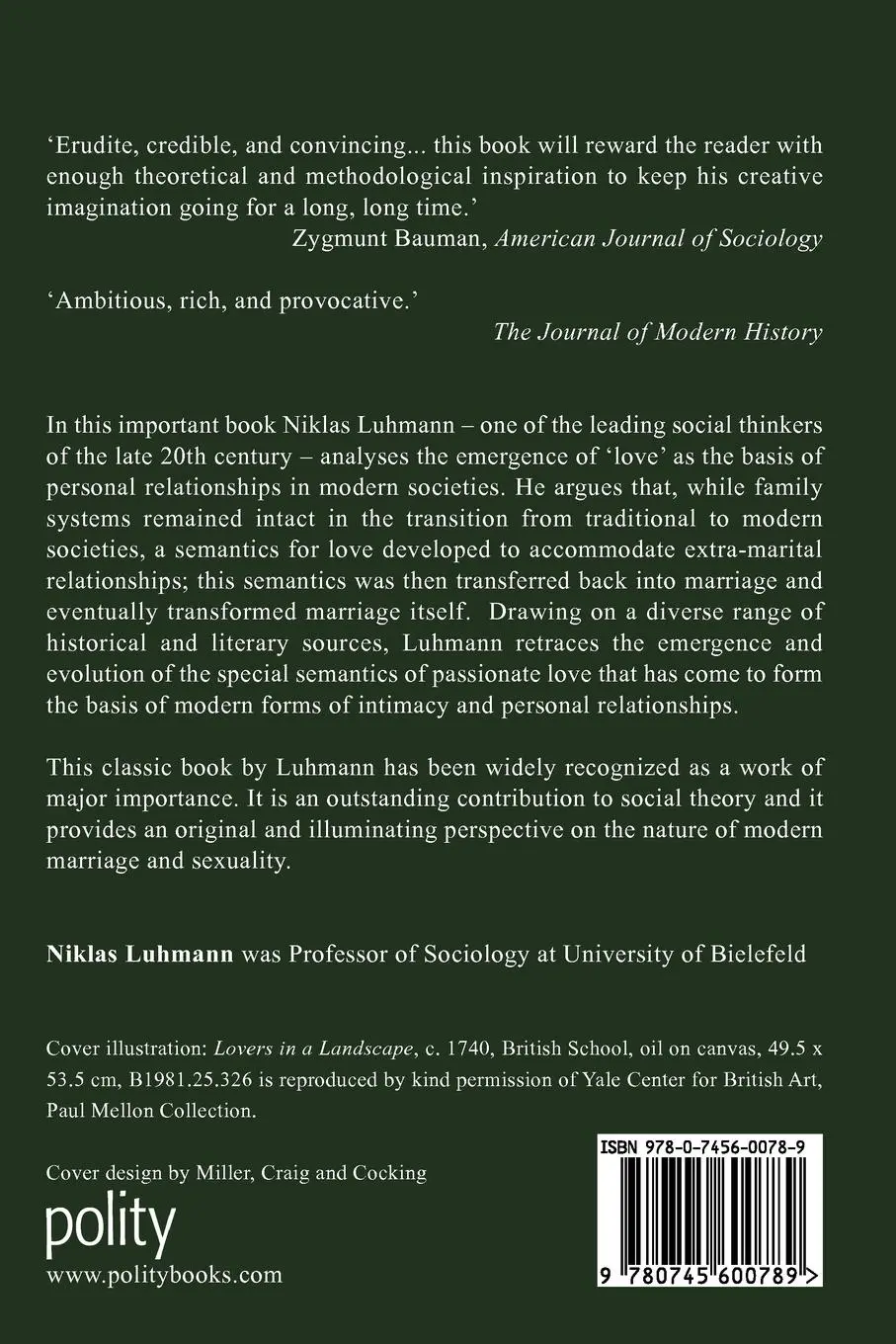 Rückseite: 9780745600789 | Love as Passion | The Codification of Intimacy | Niklas Luhmann | Buch