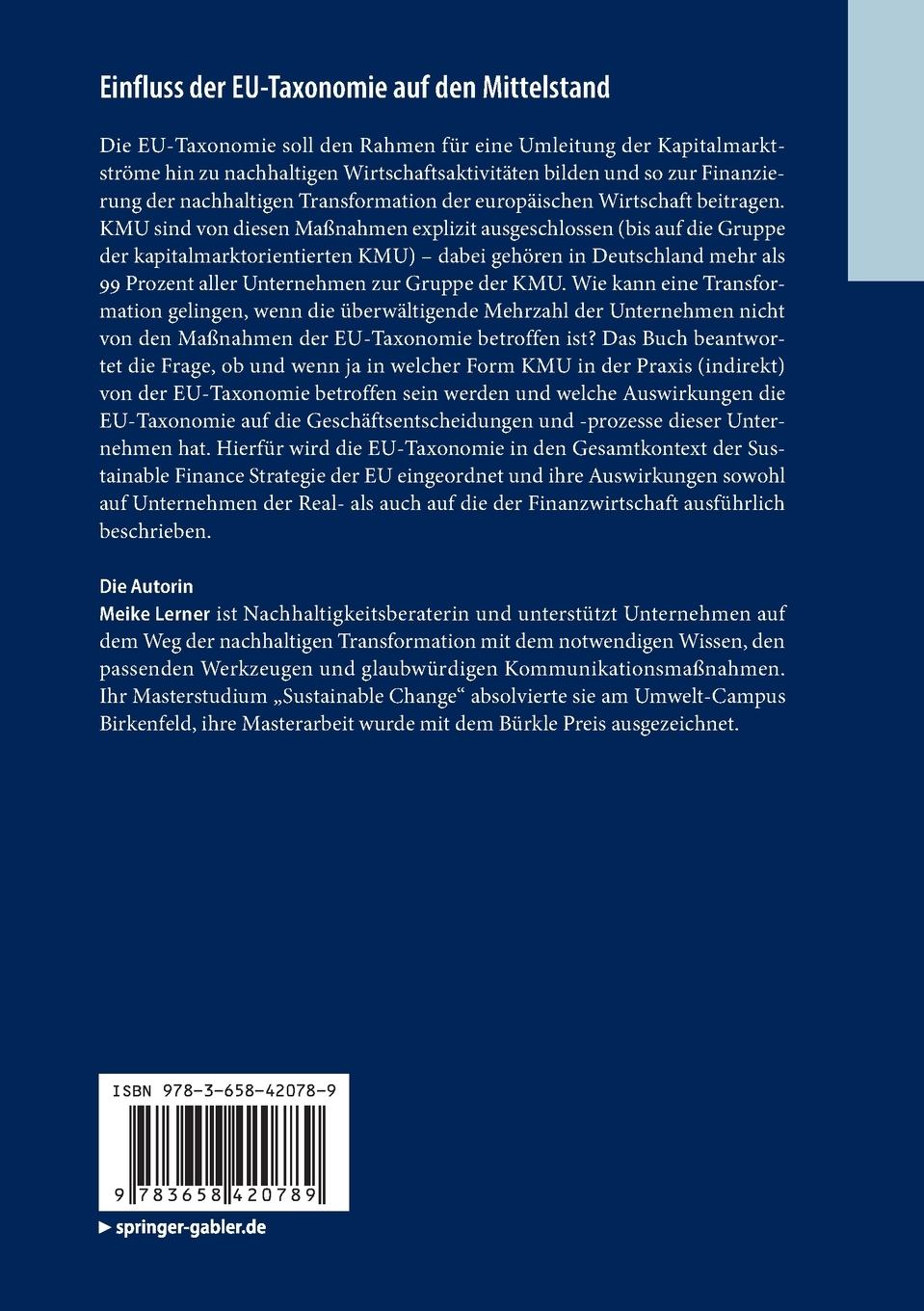 Rückseite: 9783658420789 | Einfluss der EU-Taxonomie auf den Mittelstand | Meike Lerner | Buch