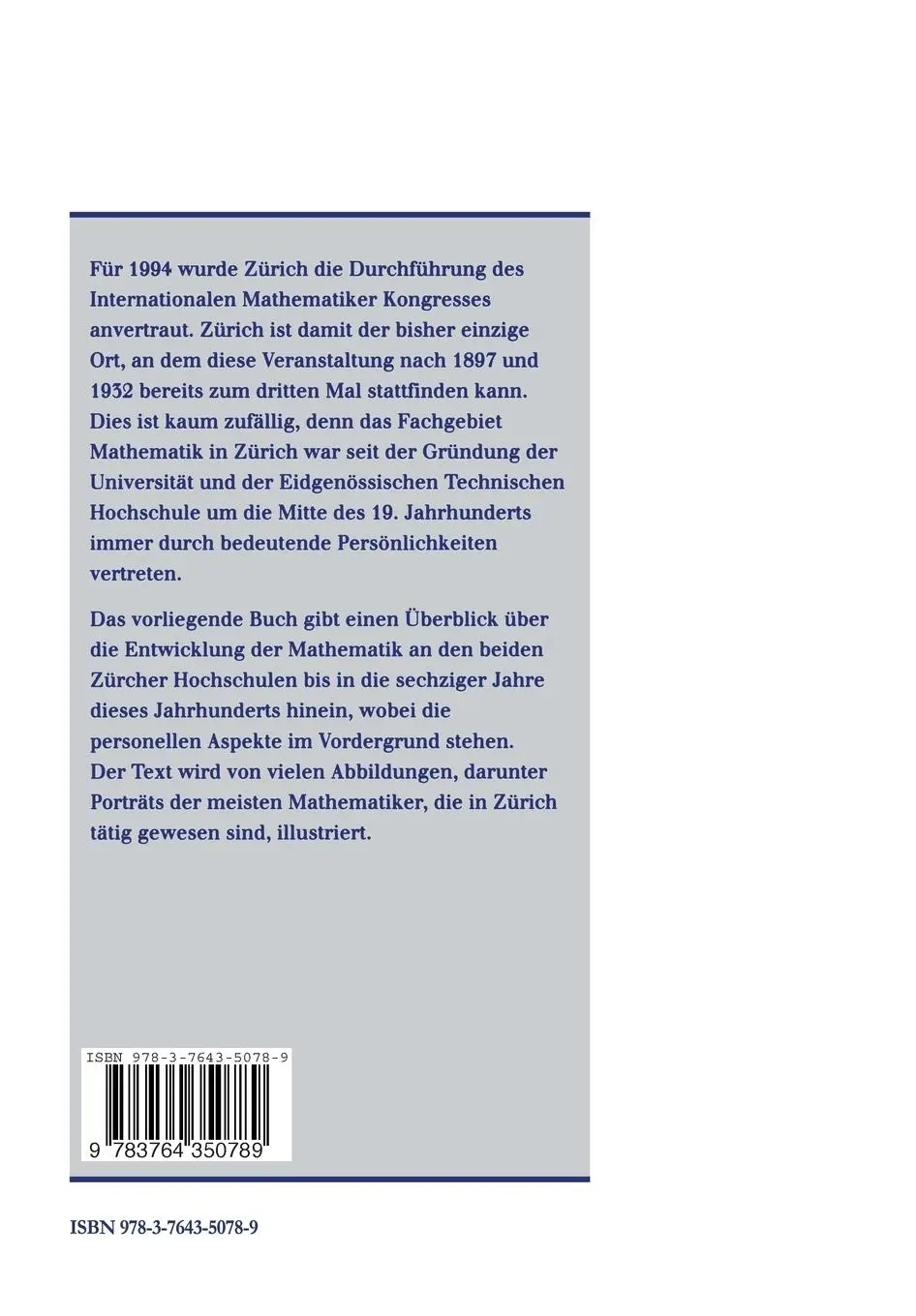 Rückseite: 9783764350789 | Die Mathematiker an den Zürcher Hochschulen | Urs Stammbach (u. a.)
