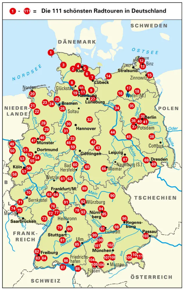 Bild: 9783969900789 | Die 111 schönsten Radtouren in Deutschland | BVA BikeMedia GmbH | Buch