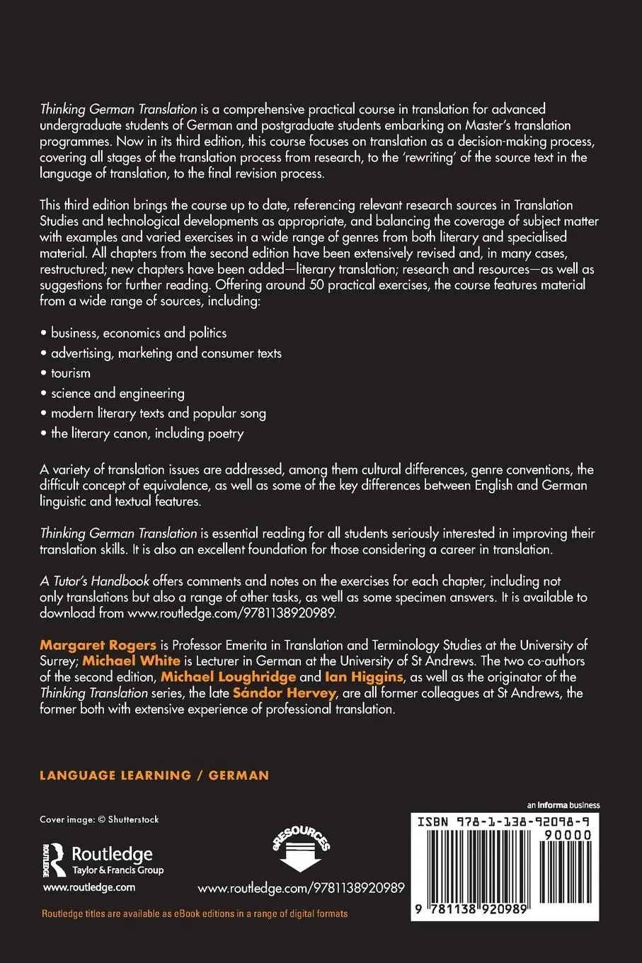 Rückseite: 9781138920989 | Thinking German Translation | Margaret Rogers (u. a.) | Taschenbuch