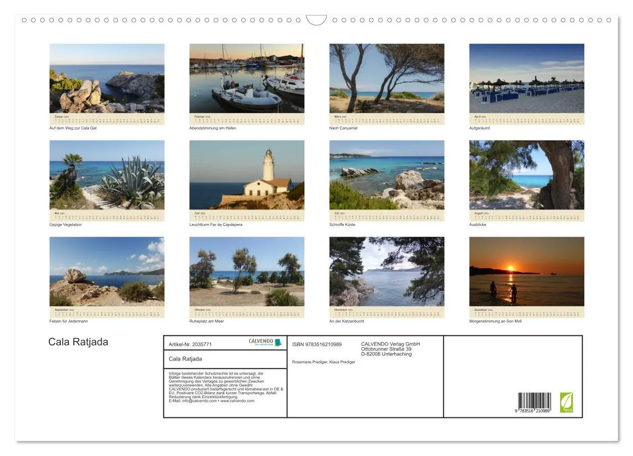 Bild: 9783516210989 | Cala Ratjada (Wandkalender 2026 DIN A2 quer), CALVENDO Monatskalender