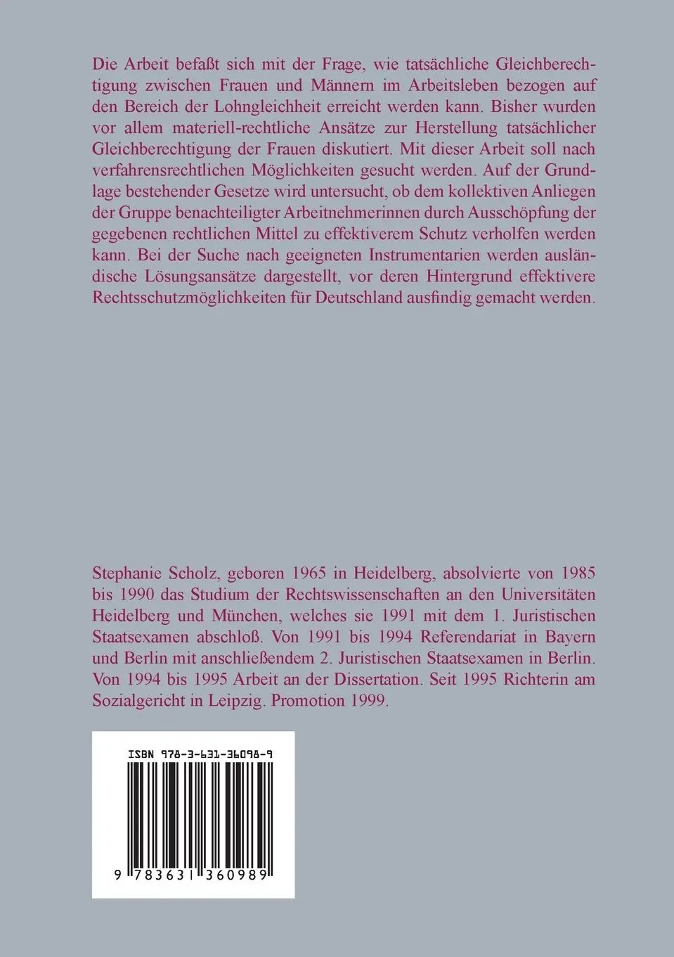 Rückseite: 9783631360989 | Lohngleichheit durch Verfahren | Stephanie Scholz | Taschenbuch | 2000