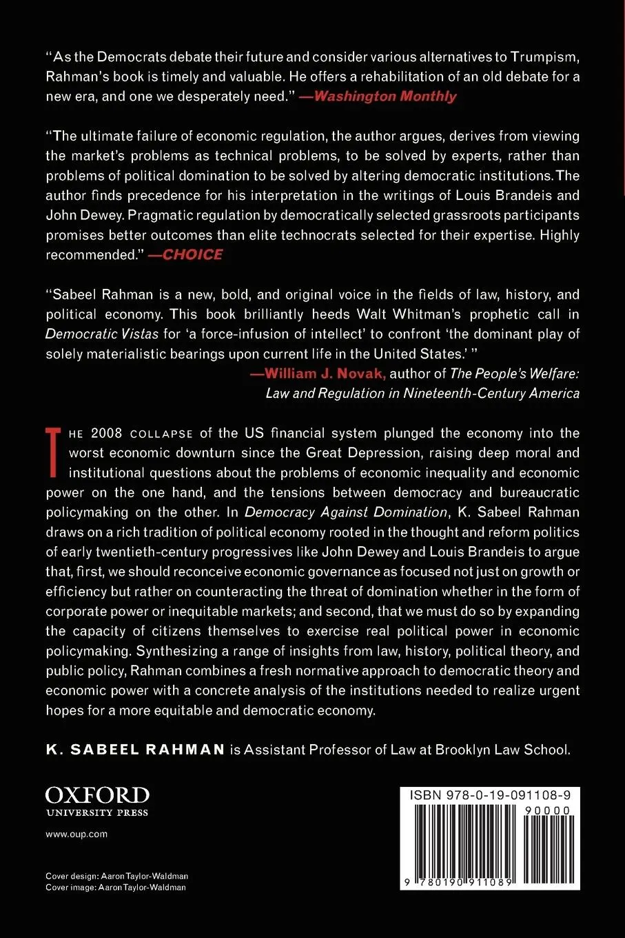 Rückseite: 9780190911089 | Democracy Against Domination | K Sabeel Rahman | Taschenbuch | 2018