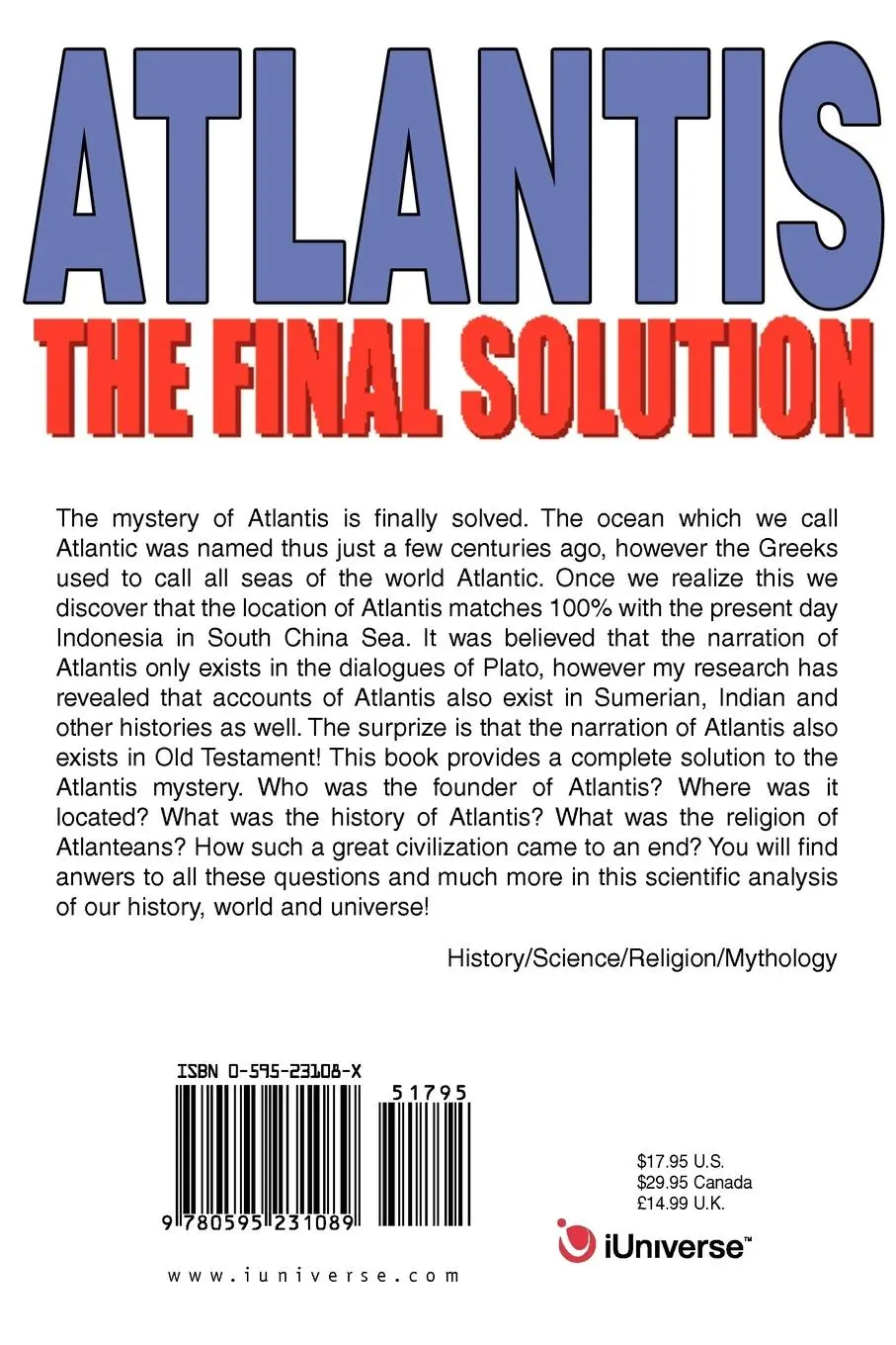 Rückseite: 9780595231089 | Atlantis the Final Solution | Zia Abbas | Taschenbuch | Englisch
