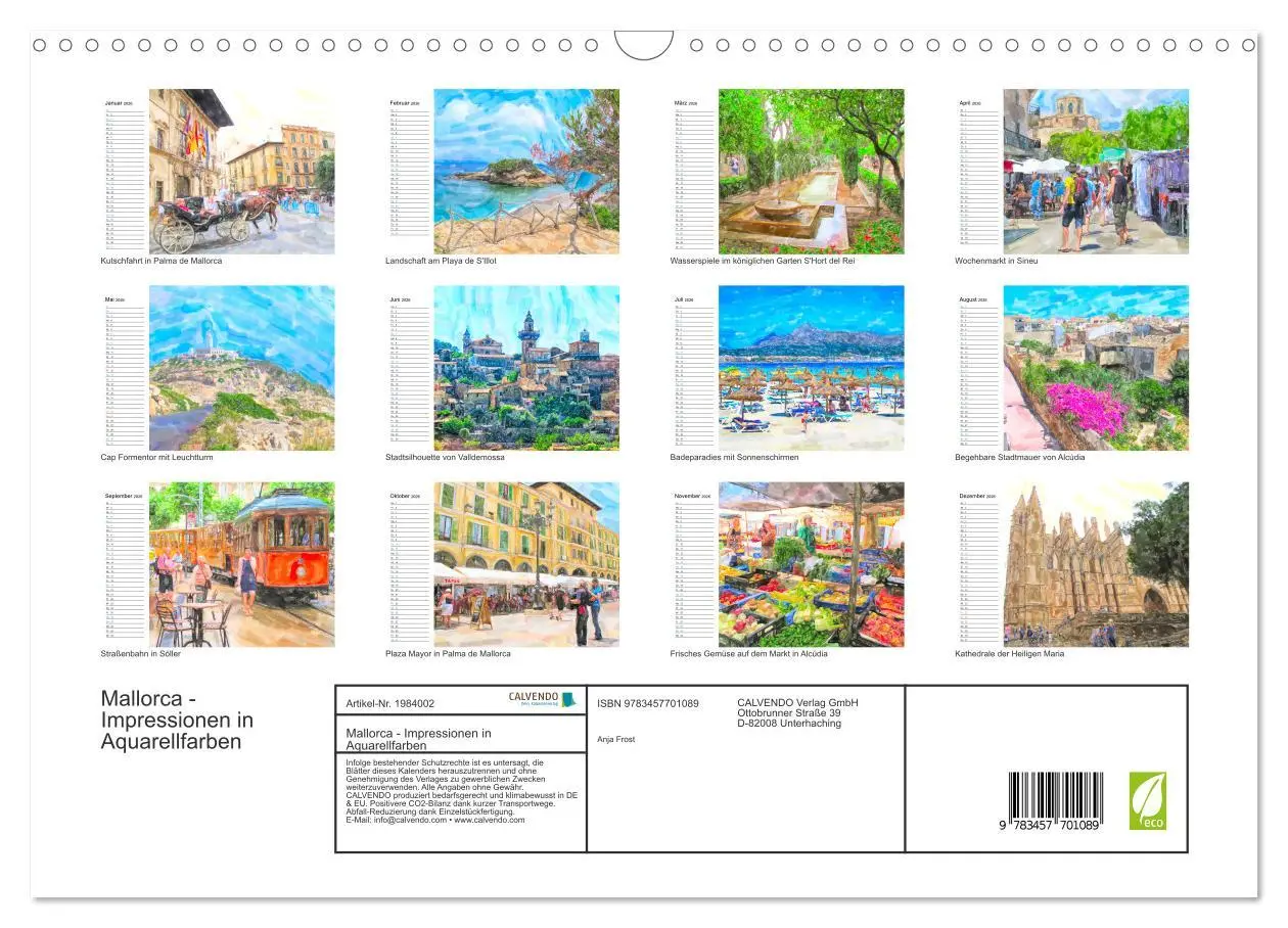 Bild: 9783457701089 | Mallorca - Impressionen in Aquarellfarben (Wandkalender 2026 DIN A3...