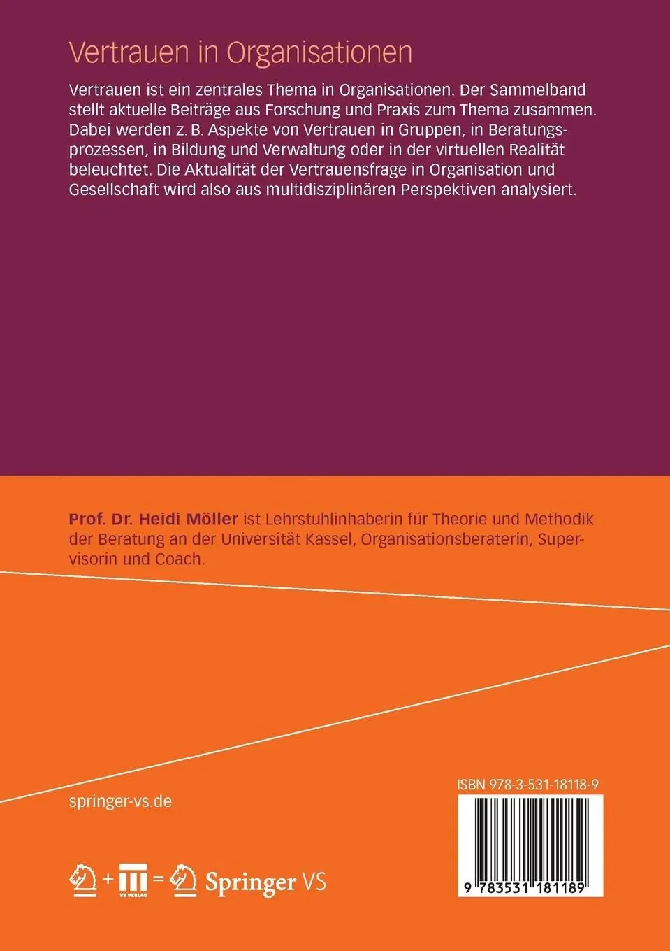 Rückseite: 9783531181189 | Vertrauen in Organisationen | Heidi Möller | Taschenbuch | 232 S.