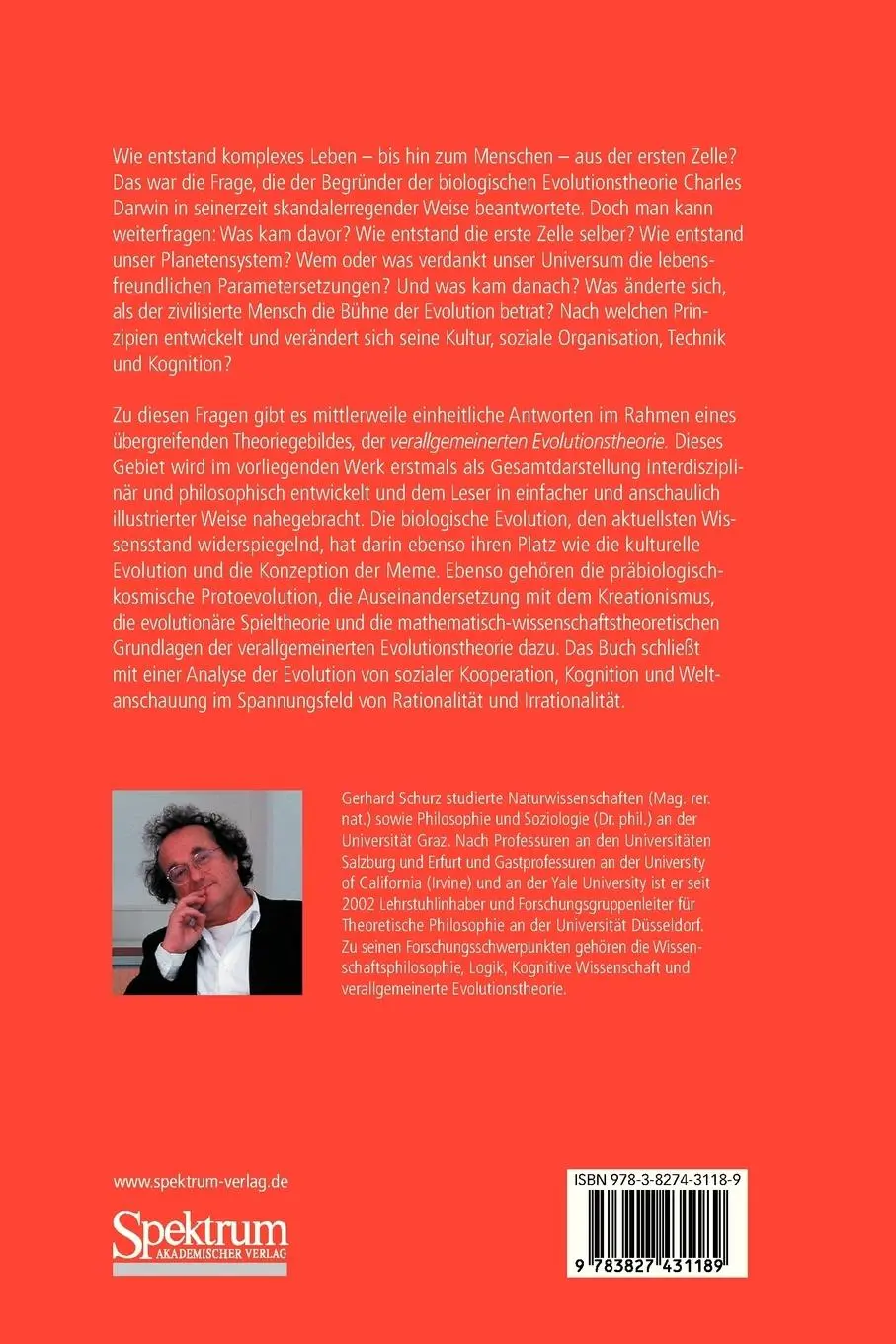 Rückseite: 9783827431189 | Evolution in Natur und Kultur | G. Schurz | Taschenbuch | xvii | 2012