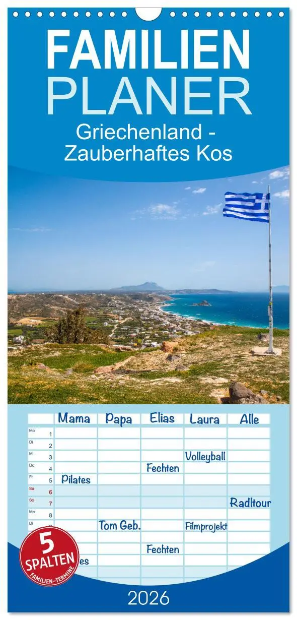 Cover: 9783516491289 | Familienplaner 2026 - Griechenland - Zauberhaftes Kos mit 5 Spalten...