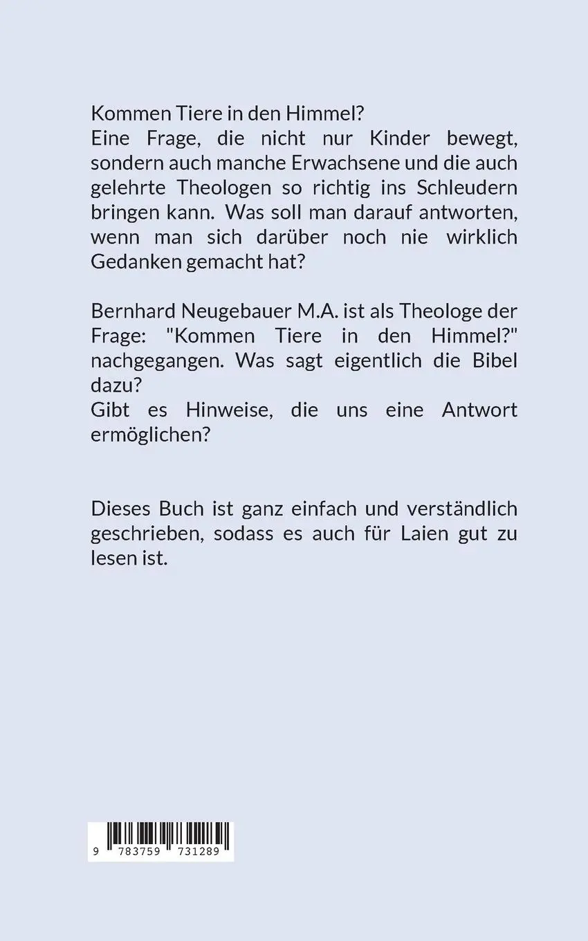 Rückseite: 9783759731289 | Kommen Tiere in den Himmel? | Was sagt die Bibel dazu? | Neugebauer