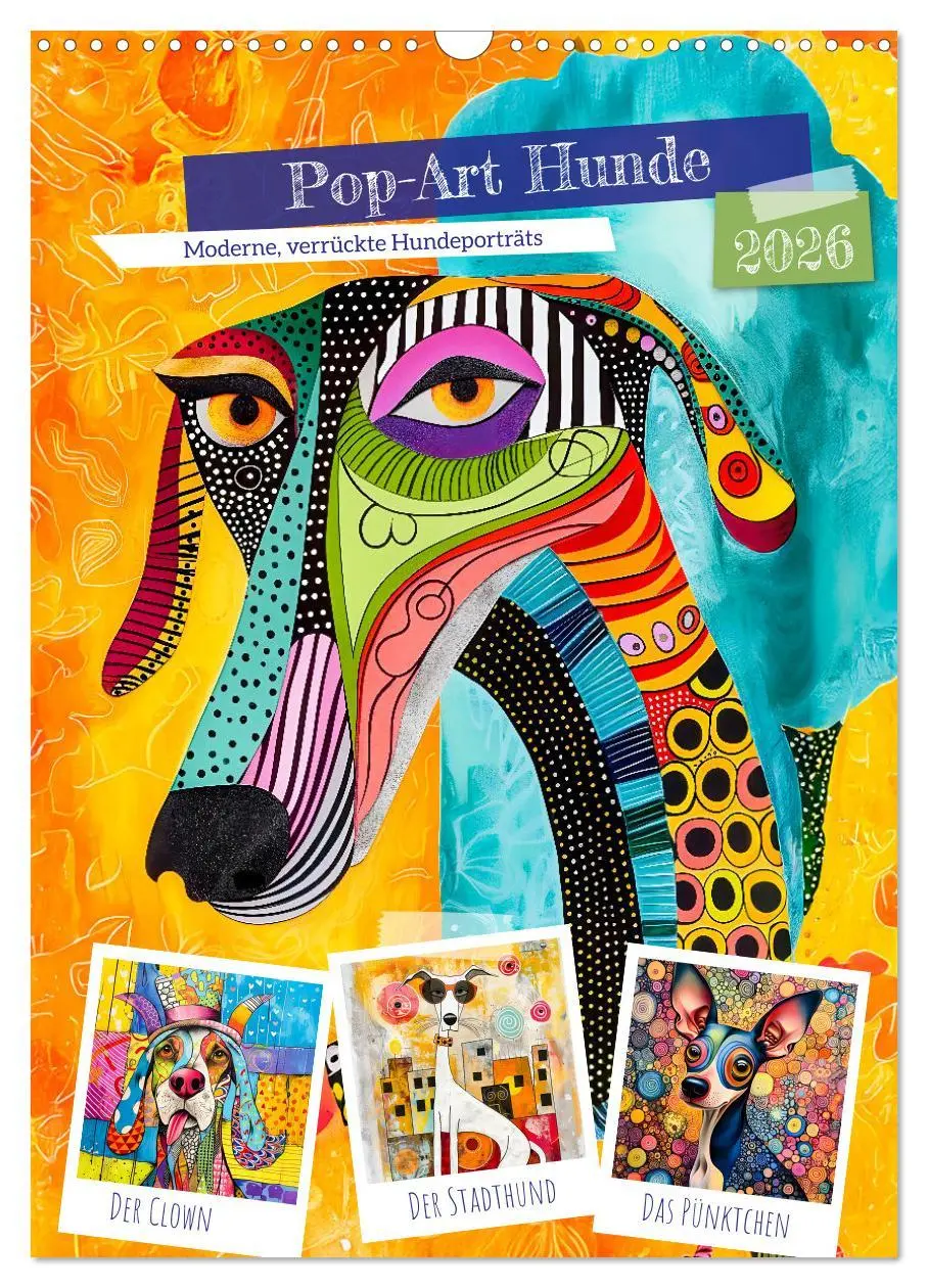 Cover: 9783516241389 | Pop-Art Hunde - Moderne, verrückte Hundeporträts (Wandkalender 2026...