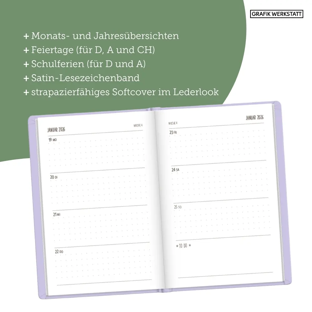 Bild: 9783986361389 | Terminplaner Lederlook 2026 Lavender | Terminplaner Lederlook A6