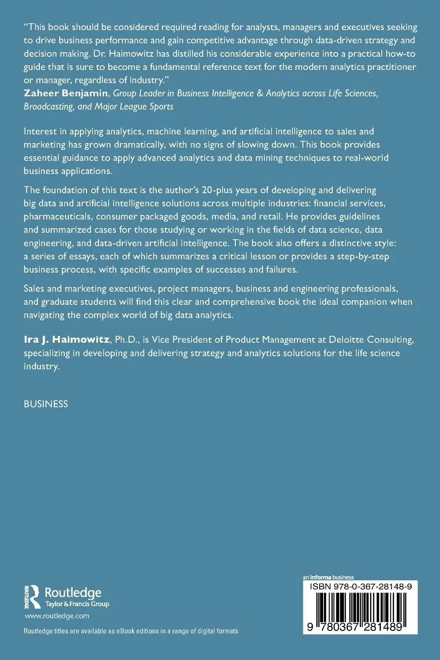 Rückseite: 9780367281489 | Data Analytics for Business | Ira J. Haimowitz | Taschenbuch | 2022