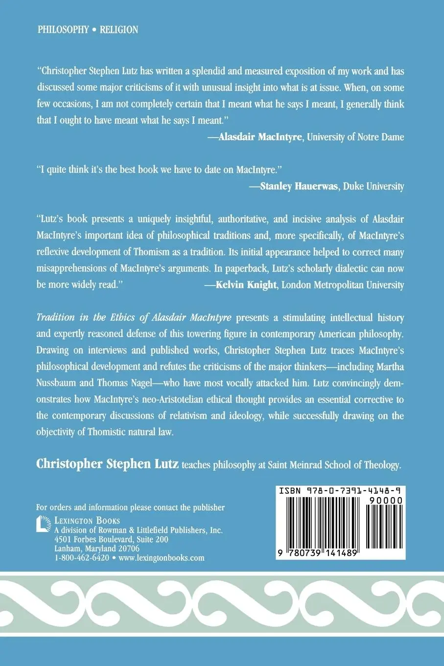Rückseite: 9780739141489 | Tradition in the Ethics of Alasdair MacIntyre | Lutz | Taschenbuch