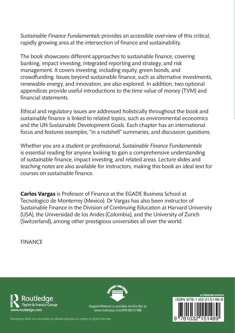 Rückseite: 9781032151489 | Sustainable Finance Fundamentals | Carlos Vargas | Taschenbuch | 2023