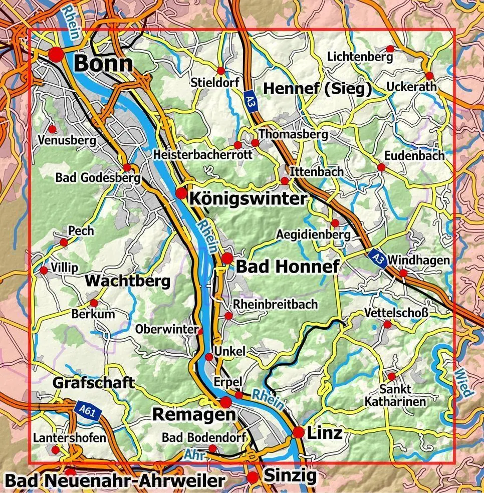 Bild: 9783960991489 | Rheinwandern 5 - Bonn - Siebengebirge | NaturNavi | (Land-)Karte