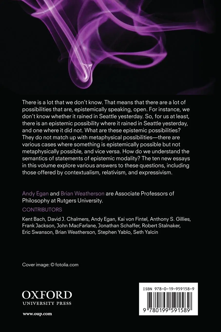 Rückseite: 9780199591589 | Epistemic Modality | Andy Egan | Taschenbuch | Kartoniert / Broschiert