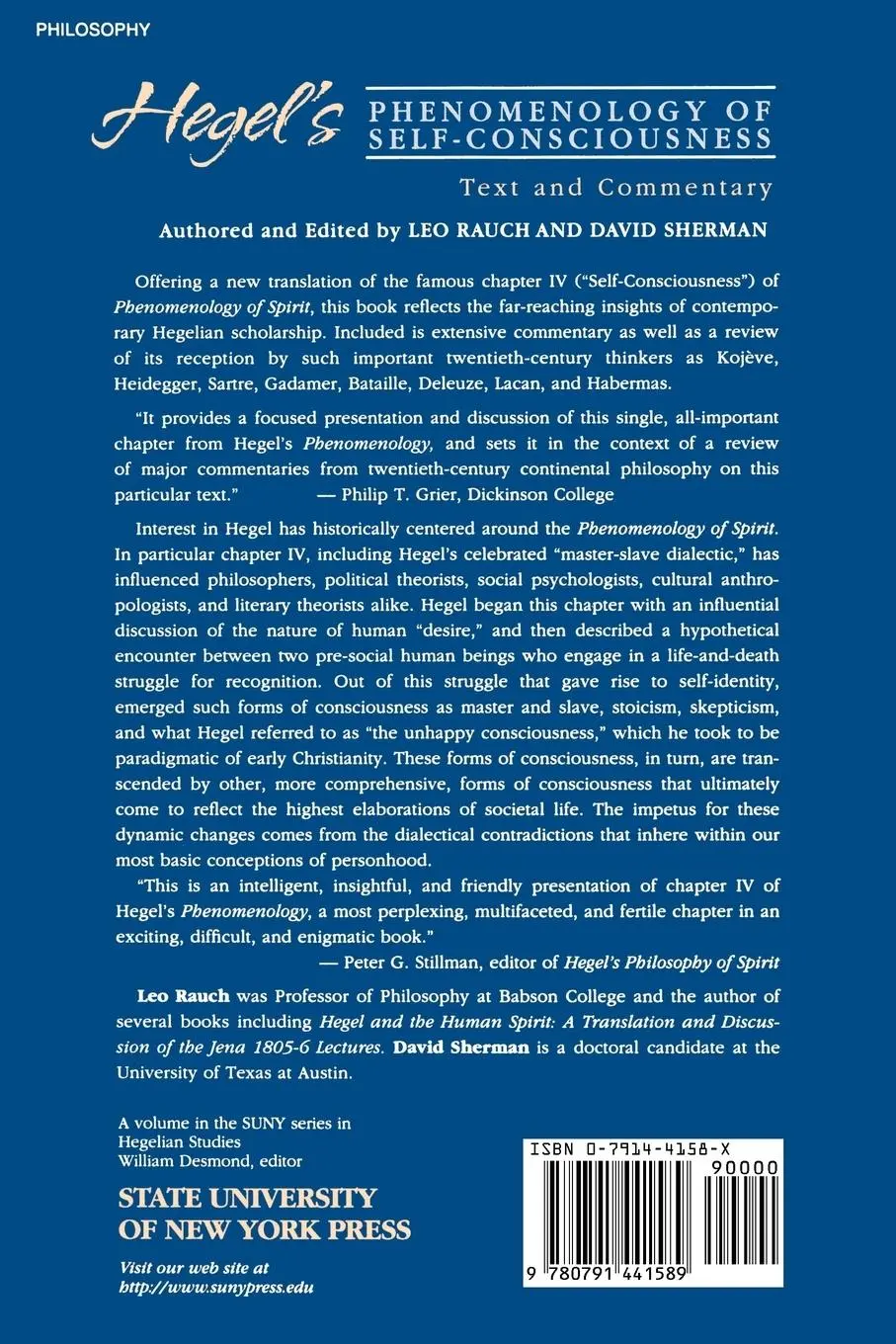 Rückseite: 9780791441589 | Hegel's Phenomenology of Self-Consciousness | Text and Commentary