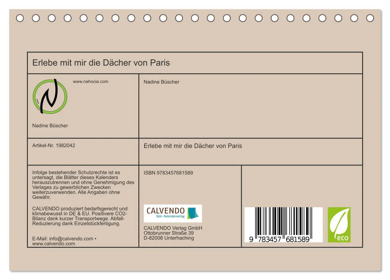 Bild: 9783457681589 | Erlebe mit mir die Dächer von Paris (Tischkalender 2026 DIN A5...