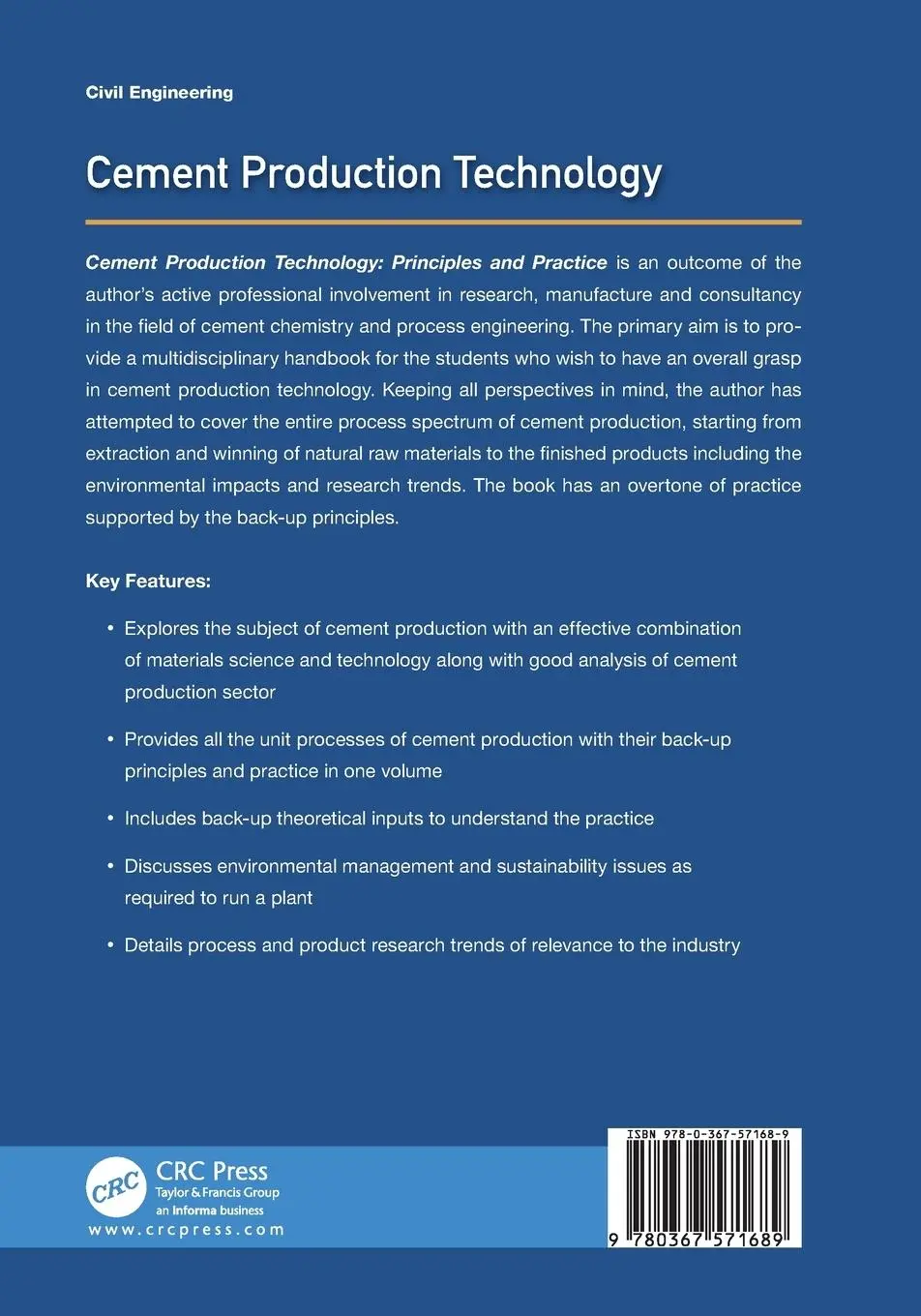 Rückseite: 9780367571689 | Cement Production Technology | Principles and Practice | Chatterjee