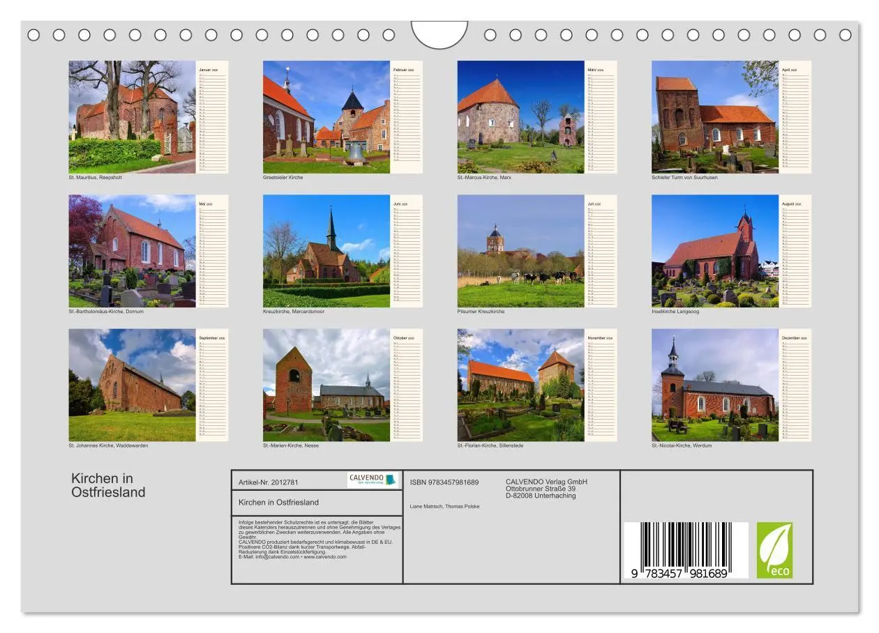 Bild: 9783457981689 | Kirchen in Ostfriesland (Wandkalender 2026 DIN A4 quer), CALVENDO...