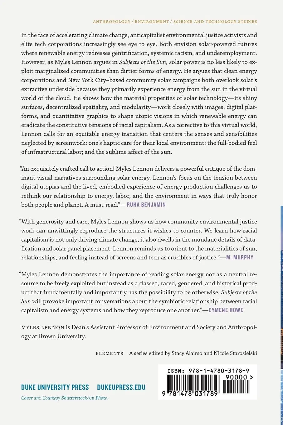Rückseite: 9781478031789 | Subjects of the Sun | Solar Energy in the Shadows of Racial Capitalism