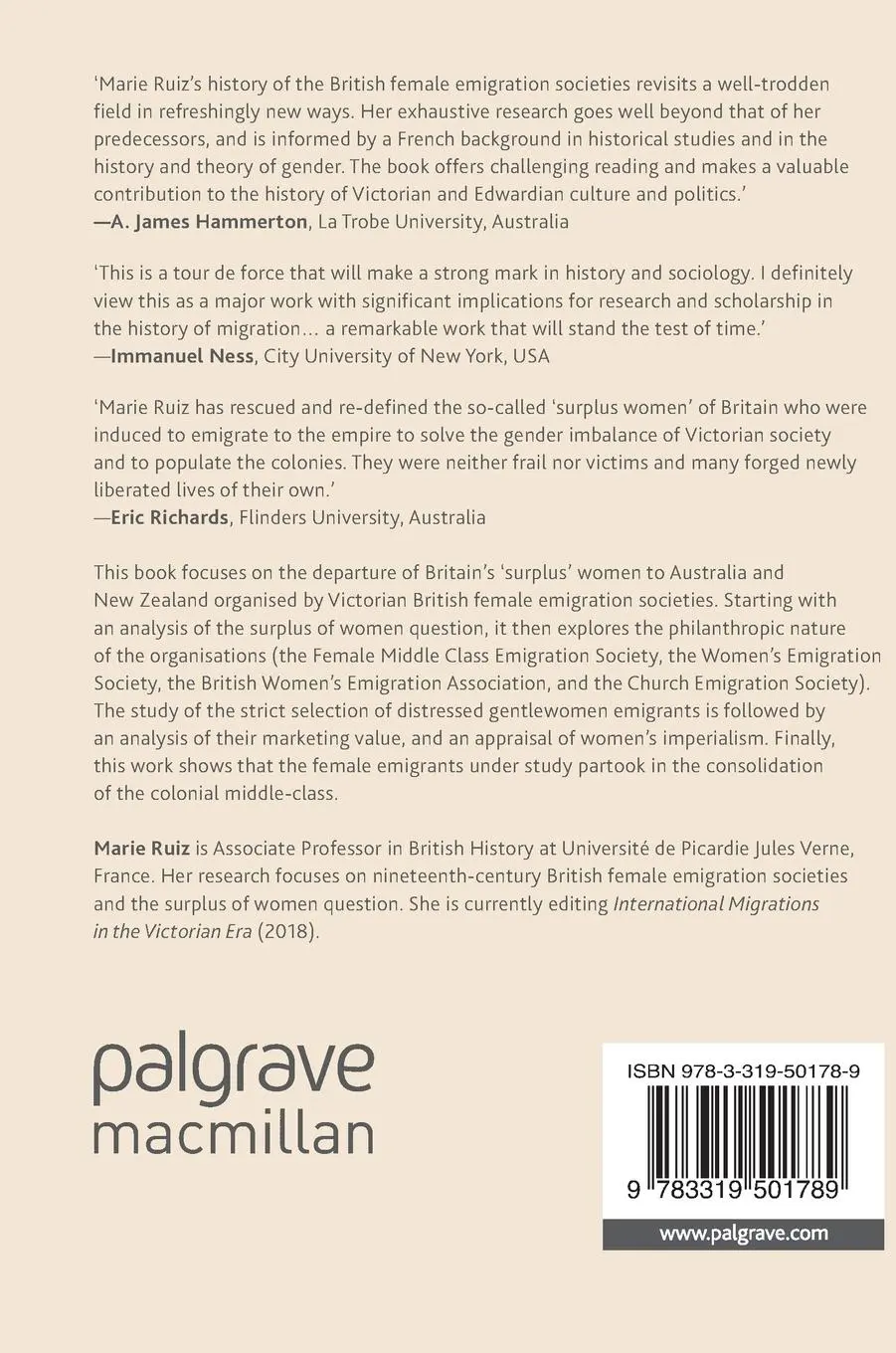 Rückseite: 9783319501789 | British Female Emigration Societies and the New World, 1860-1914