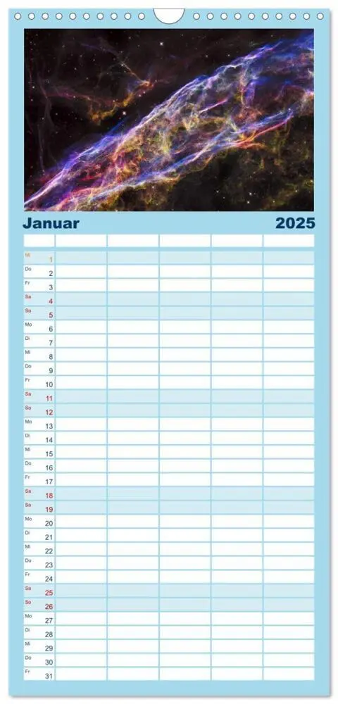 Bild: 9783457111789 | Familienplaner 2025 - Der Weltraum. Gasnebel und Galaxien mit 5...