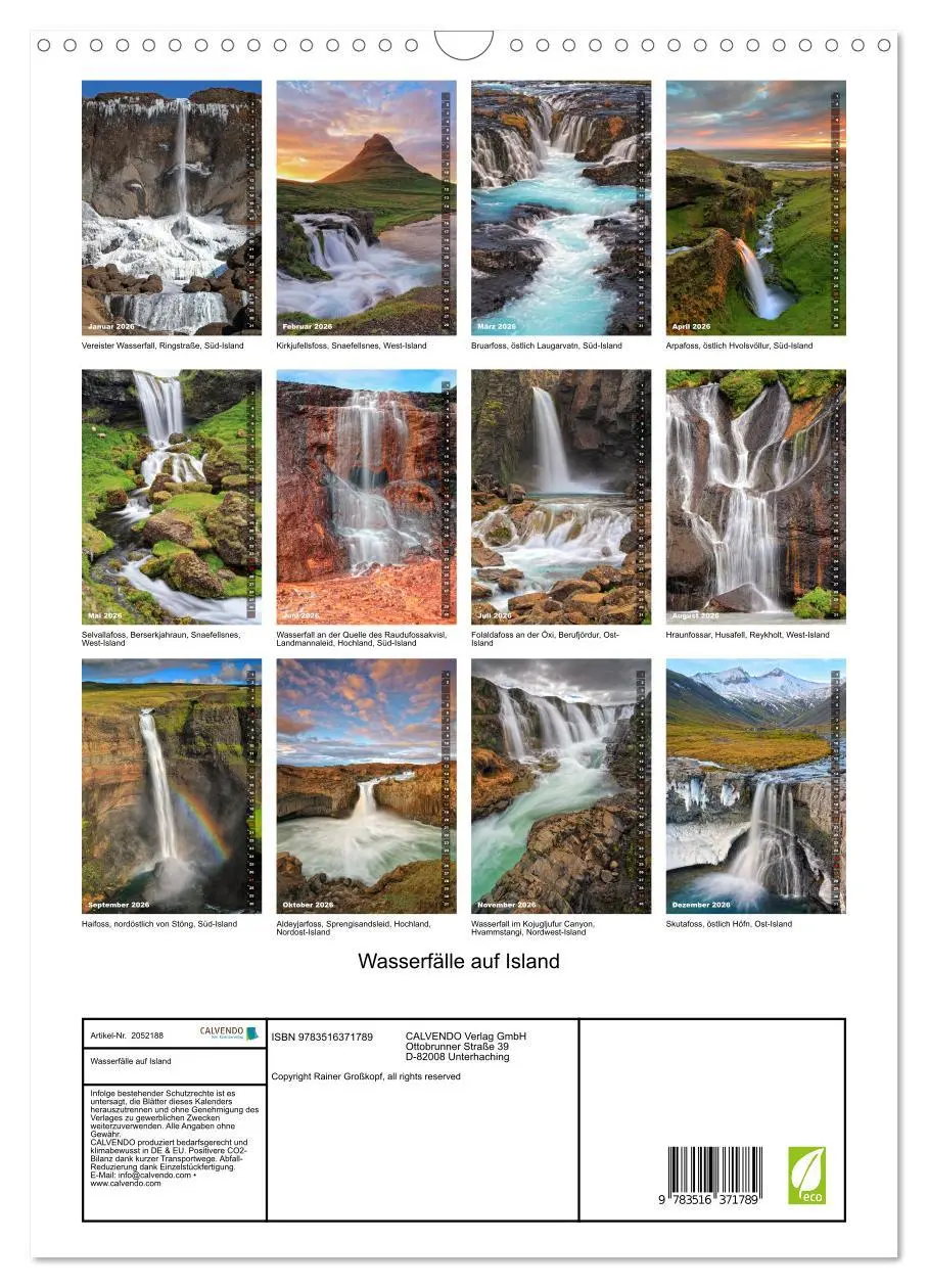 Bild: 9783516371789 | Wasserfälle auf Island (Wandkalender 2026 DIN A3 hoch), CALVENDO...