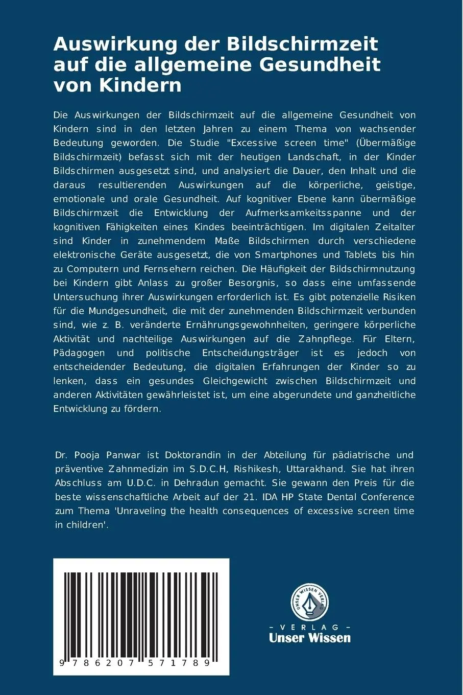 Rückseite: 9786207571789 | Auswirkung der Bildschirmzeit auf die allgemeine Gesundheit von...