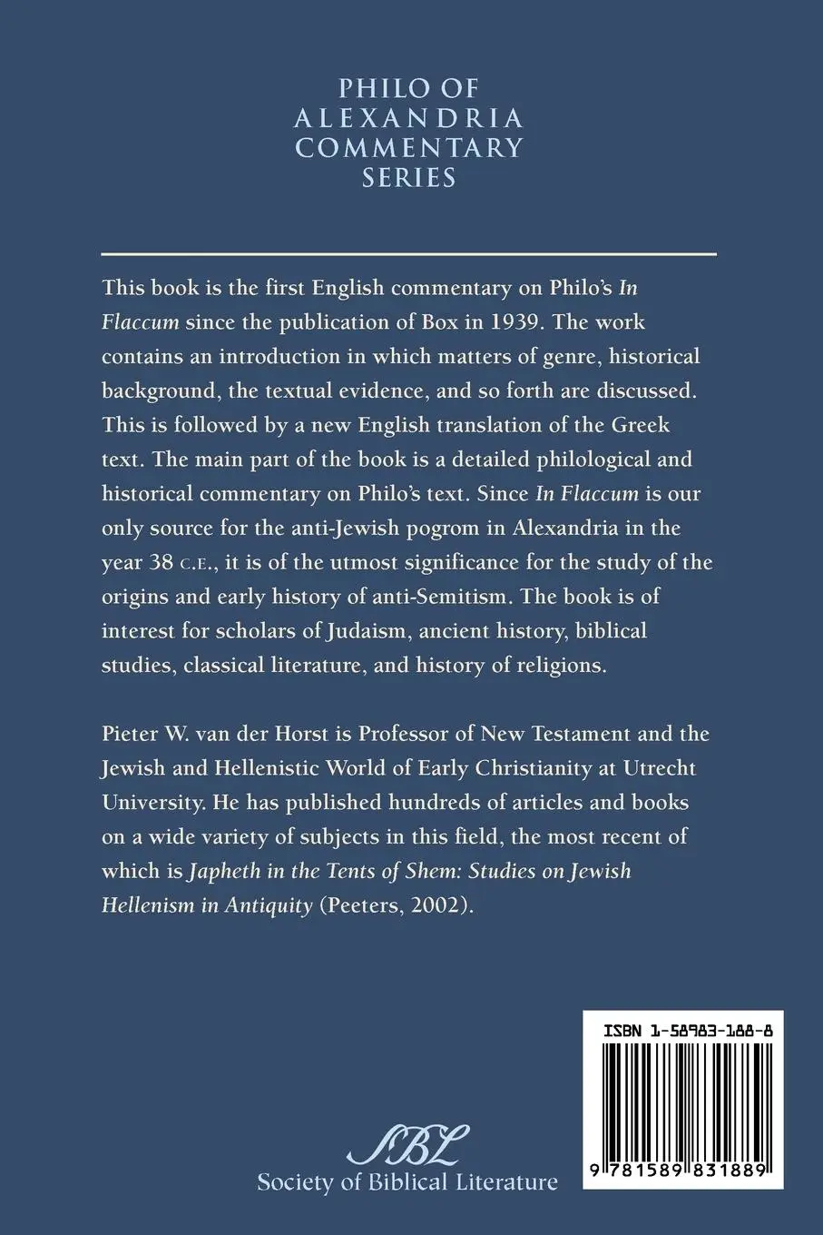Rückseite: 9781589831889 | Philo's Flaccus | The First Pogrom | Pieter Willem Van Der Horst