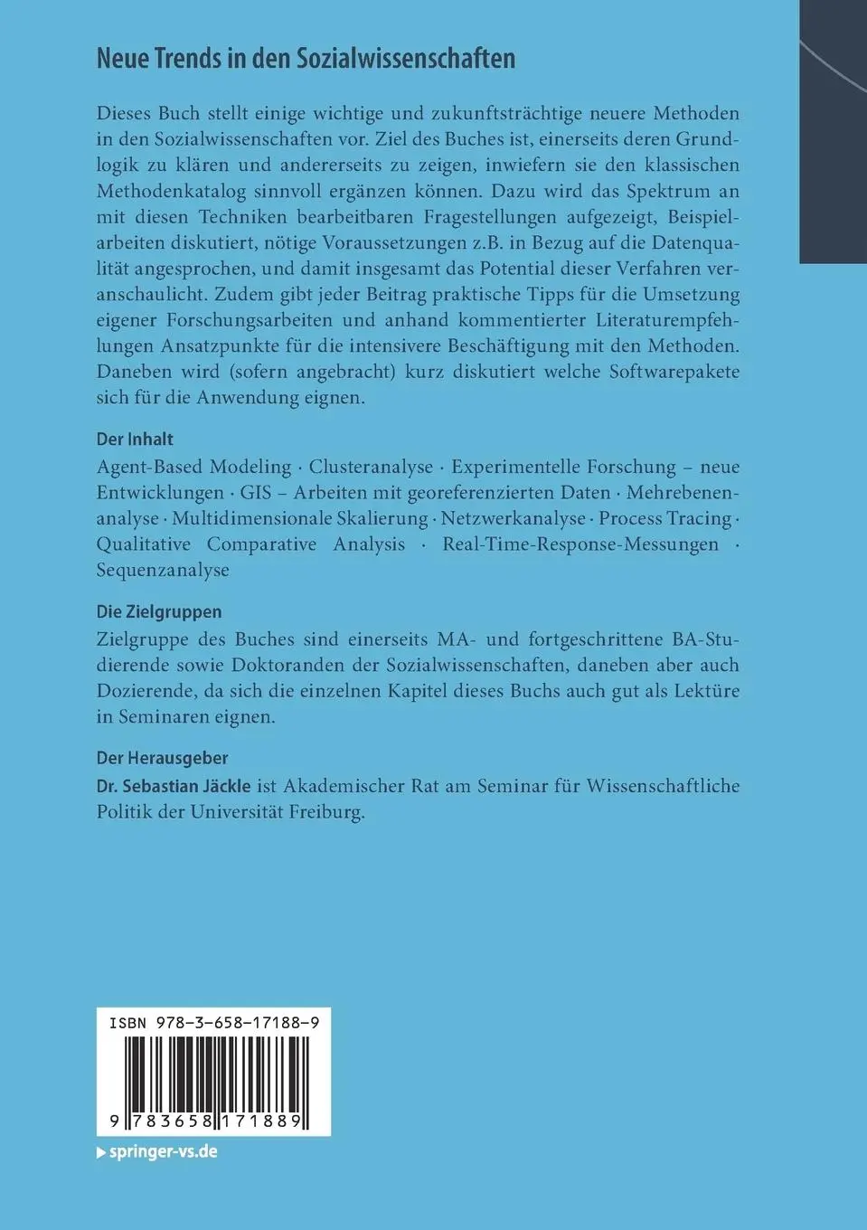 Rückseite: 9783658171889 | Neue Trends in den Sozialwissenschaften | Sebastian Jäckle | Buch