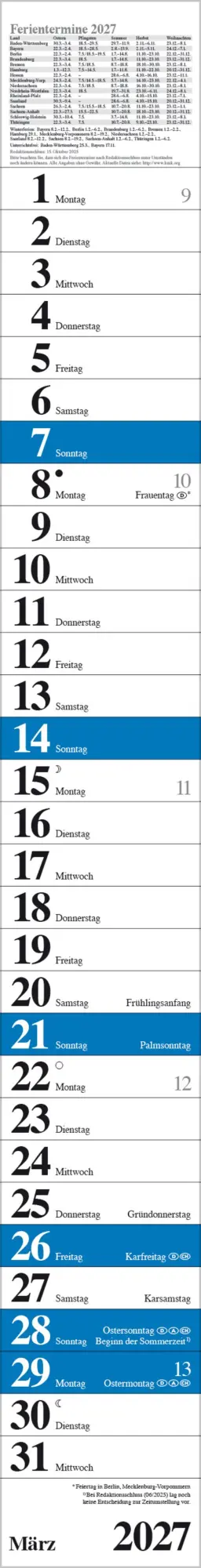 Bild: 9783819301889 | Streifenplaner Praktika Blau 2027 | Verlag Korsch | Kalender | 12 S.