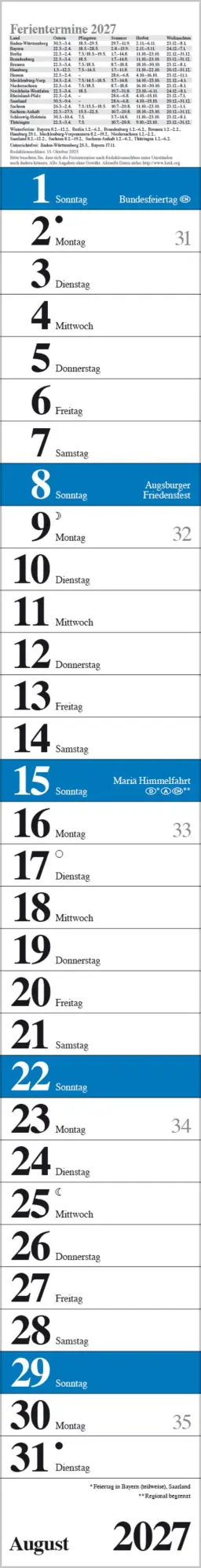 Bild: 9783819301889 | Streifenplaner Praktika Blau 2027 | Verlag Korsch | Kalender | 12 S.