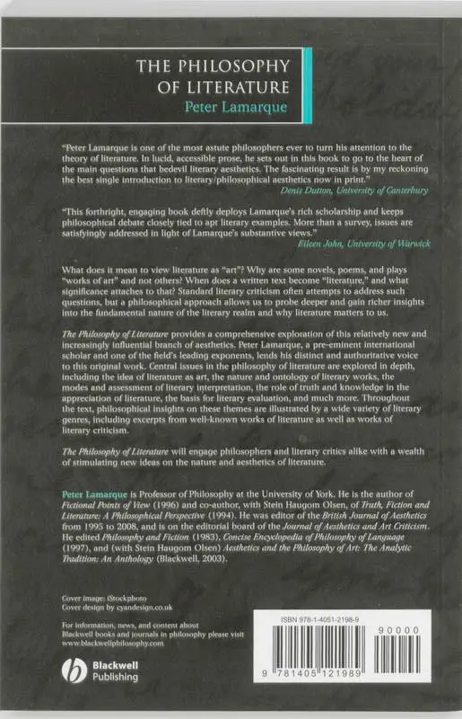 Rückseite: 9781405121989 | The Philosophy of Literature | Peter (University of York Lamarque