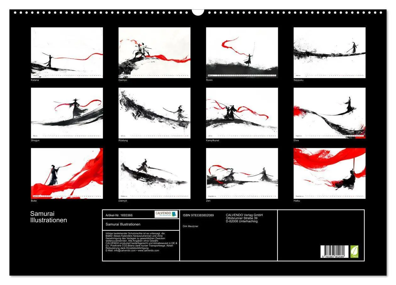 Bild: 9783383802089 | Samurai Illustrationen (Wandkalender 2025 DIN A2 quer), CALVENDO...