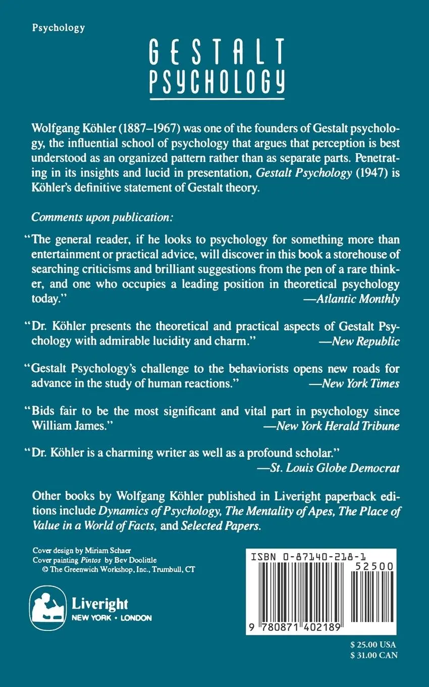 Rückseite: 9780871402189 | Gestalt Psychology | Wolfgang Kohler (u. a.) | Taschenbuch | Englisch