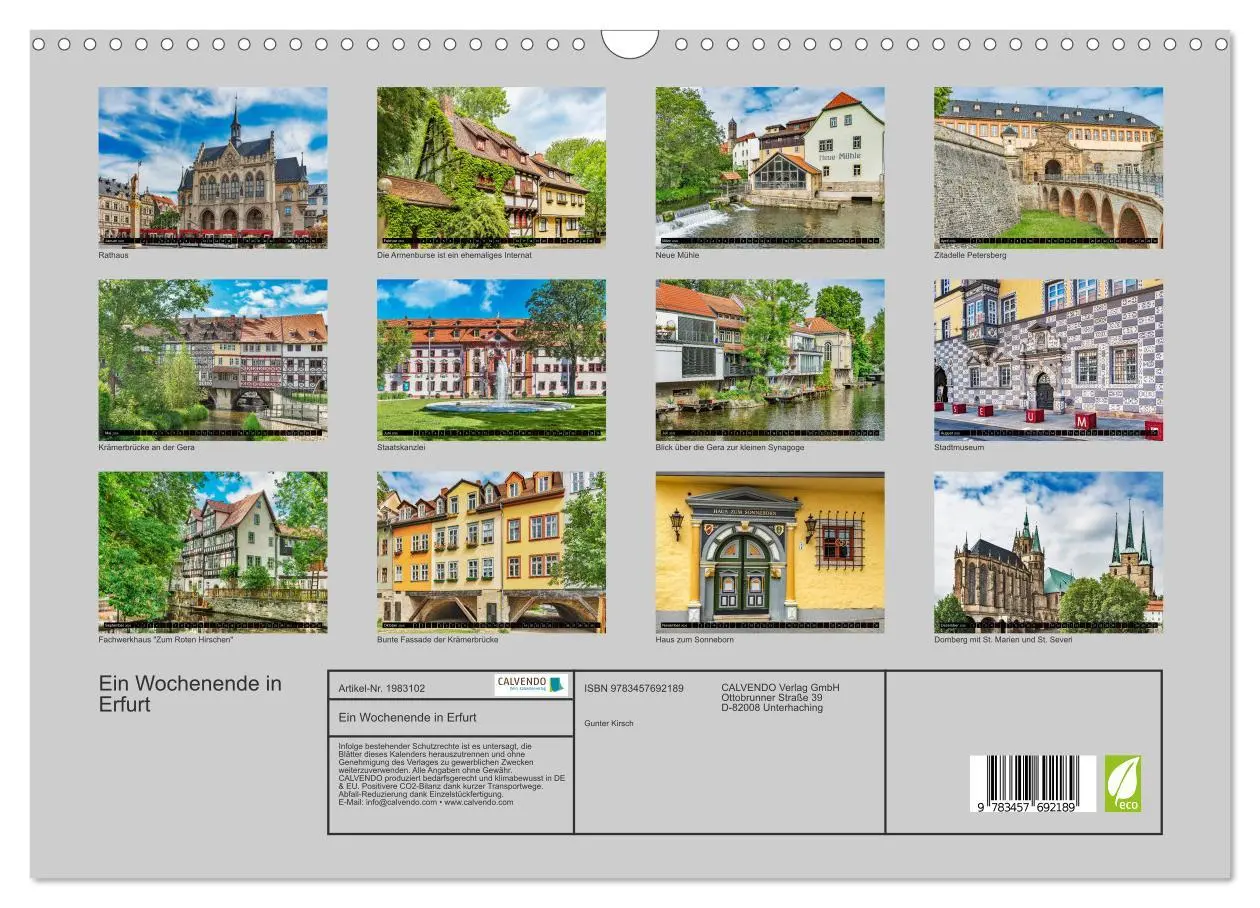 Bild: 9783457692189 | Ein Wochenende in Erfurt (Wandkalender 2026 DIN A3 quer), CALVENDO...