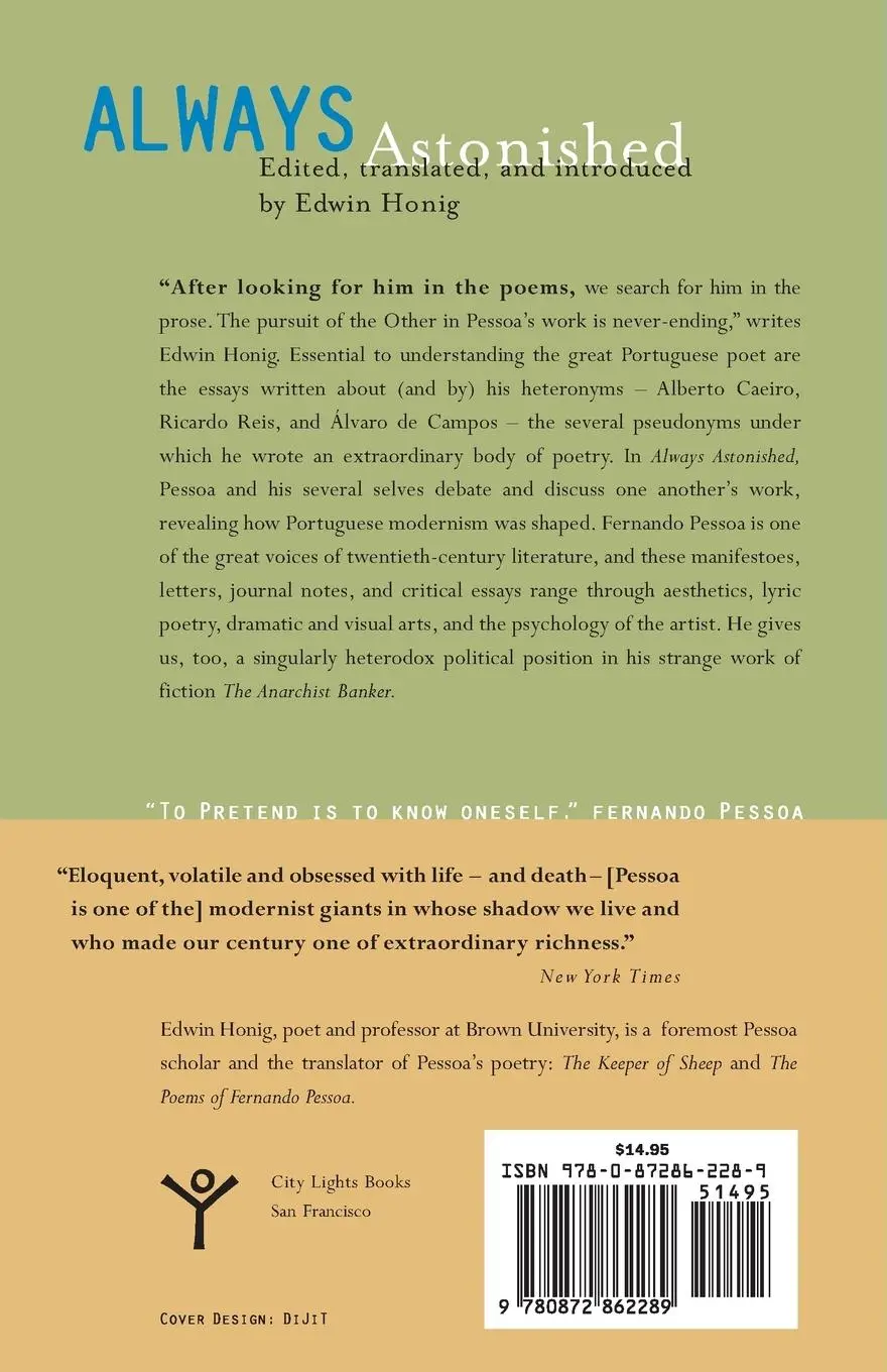 Rückseite: 9780872862289 | Always Astonished | Fernando Pessoa | Taschenbuch | Englisch | 2001