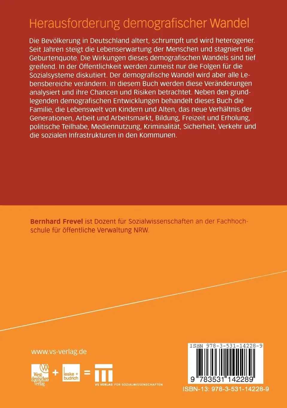 Rückseite: 9783531142289 | Herausforderung demografischer Wandel | Bernhard Frevel | Taschenbuch
