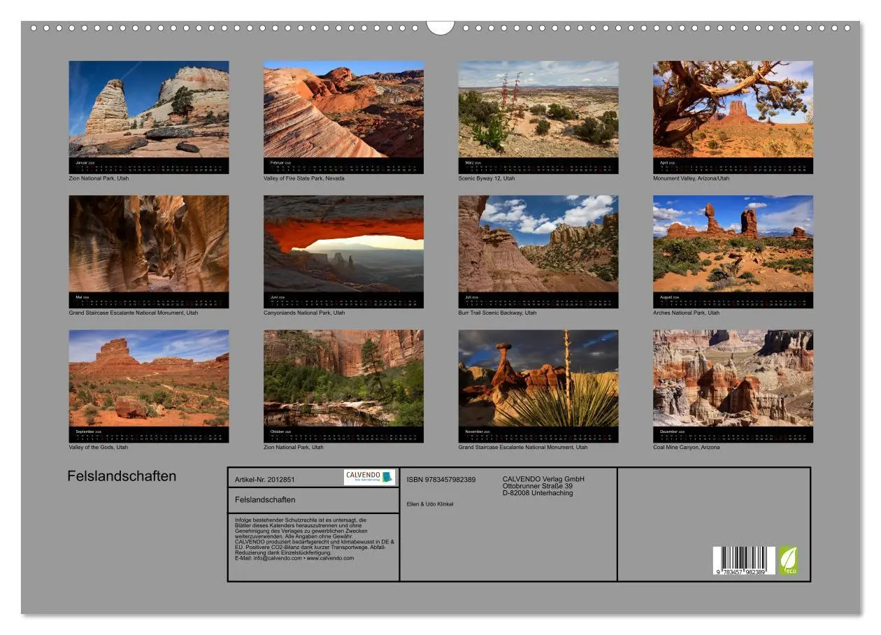 Bild: 9783457982389 | Felslandschaften (Wandkalender 2026 DIN A2 quer), CALVENDO...