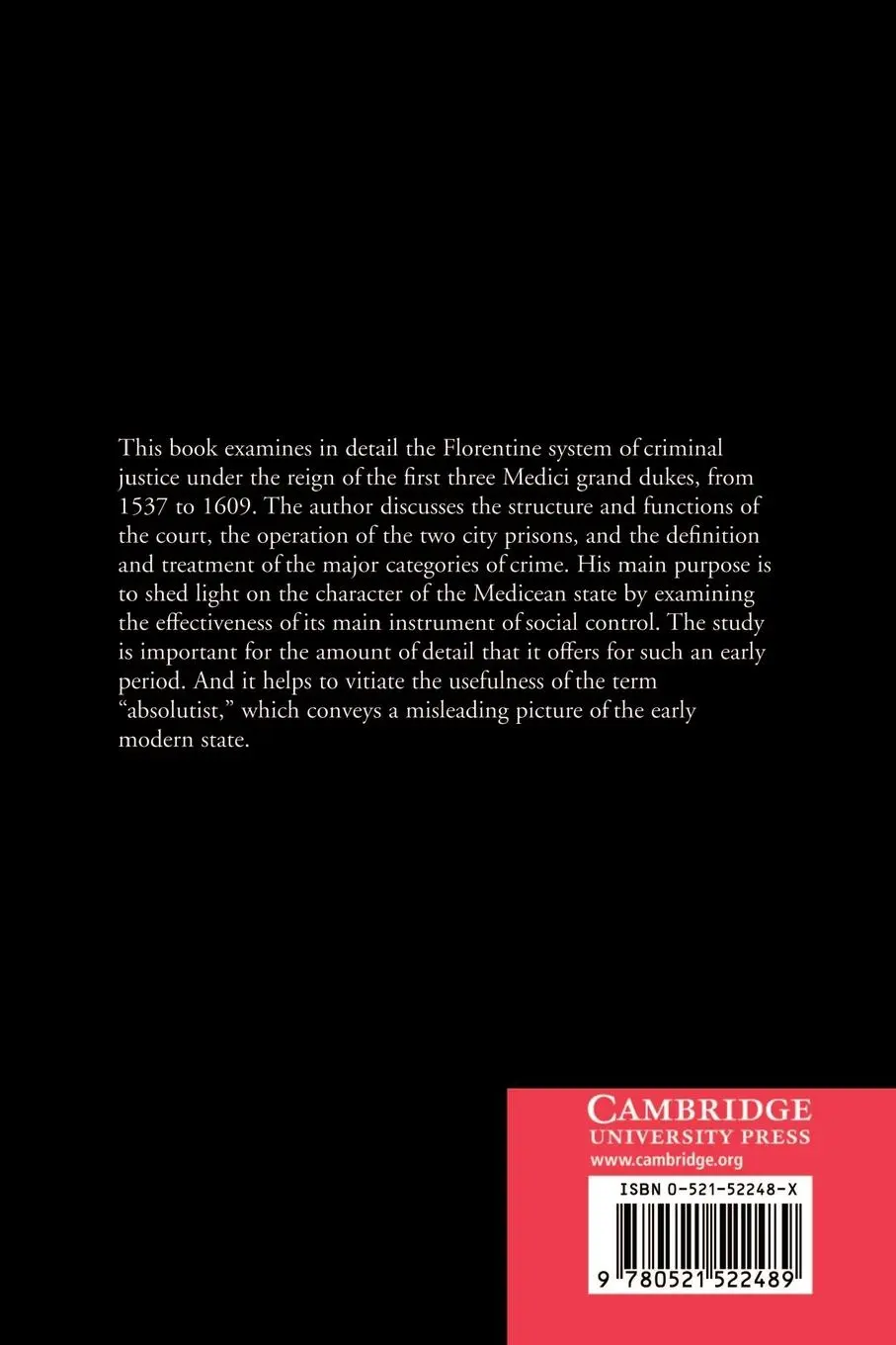 Rückseite: 9780521522489 | Criminal Justice and Crime in Late Renaissance Florence, 1537 1609