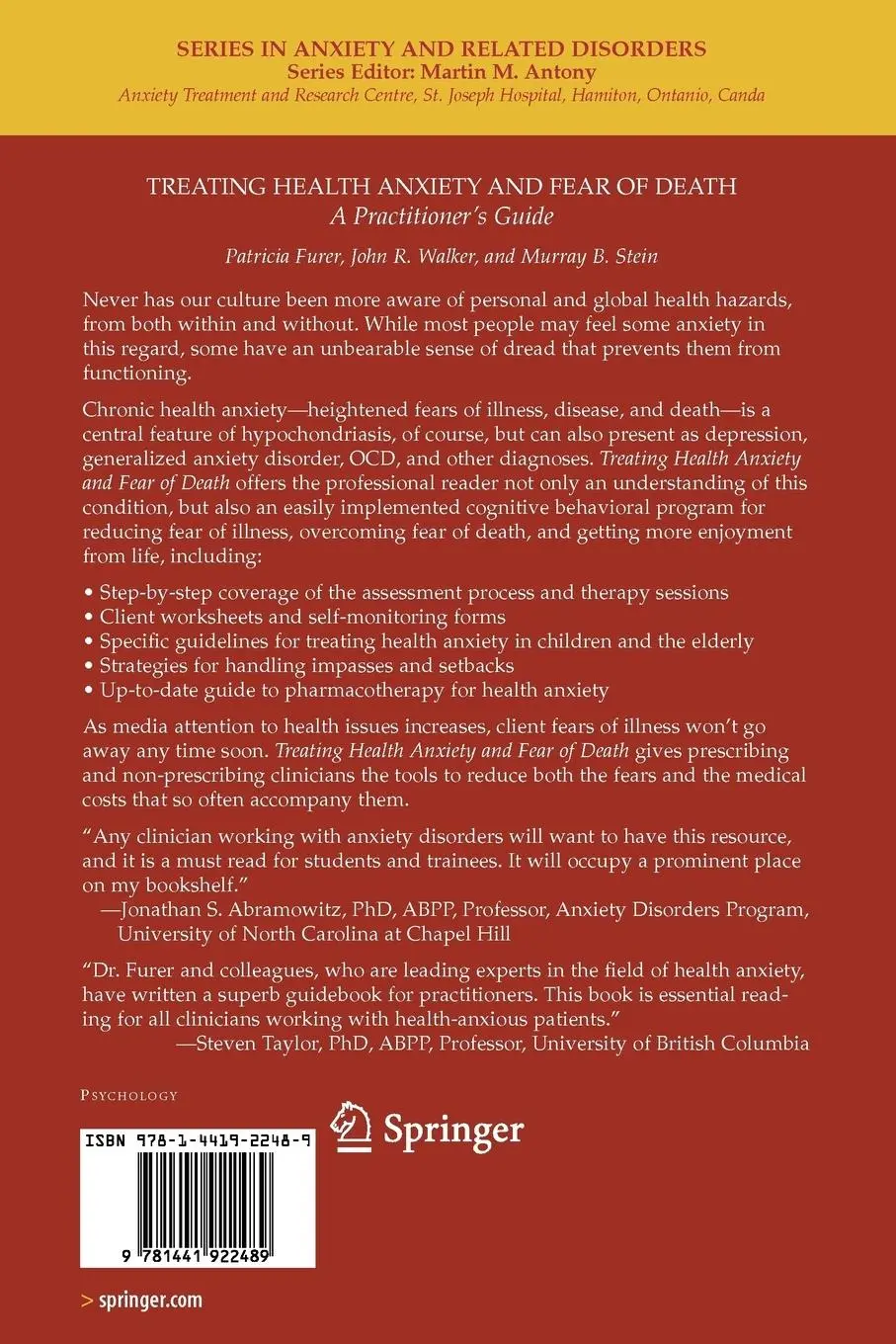 Rückseite: 9781441922489 | Treating Health Anxiety and Fear of Death | A Practitioner's Guide