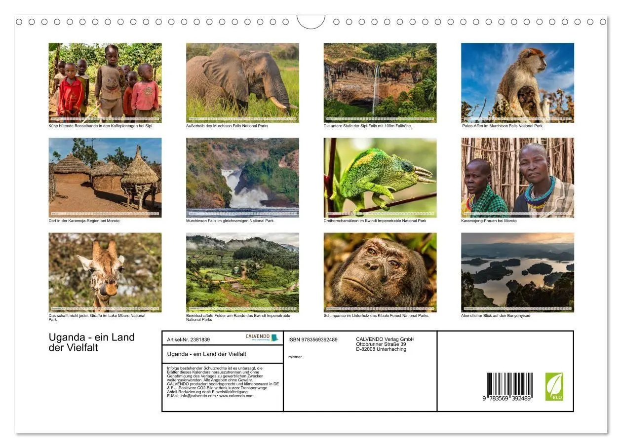 Bild: 9783569392489 | Uganda - ein Land der Vielfalt (Wandkalender 2027 DIN A3 quer),...