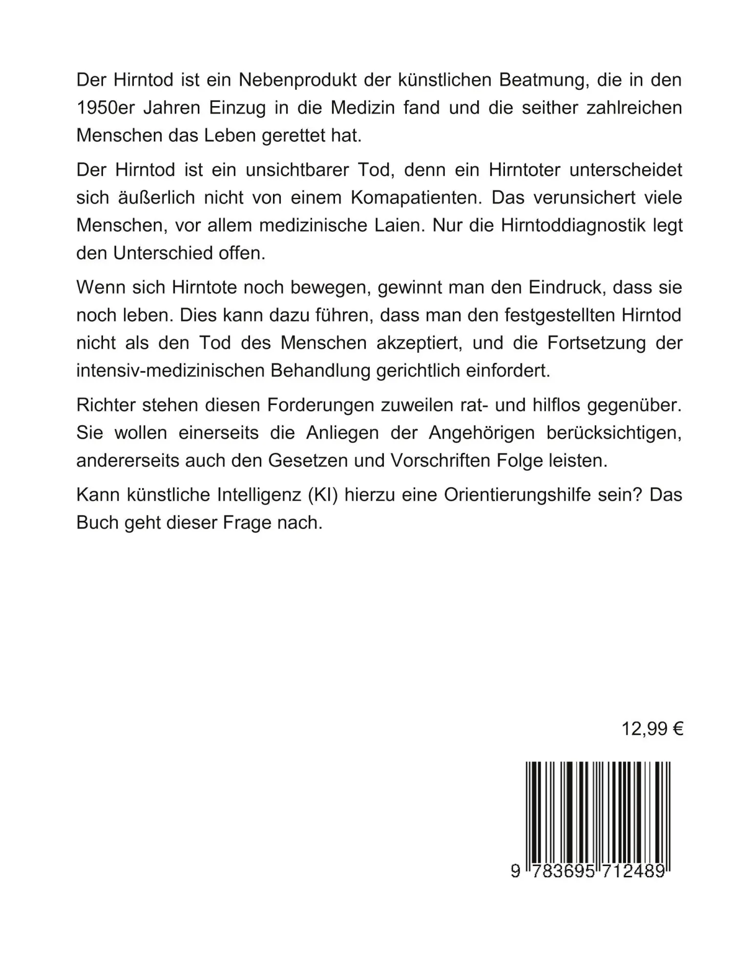 Rückseite: 9783695712489 | Hirntod vor Gericht | KI als juristische Orientierungshilfe? | Schäfer