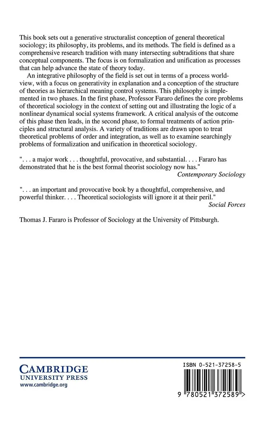 Rückseite: 9780521372589 | The Meaning of General Theoretical Sociology | Thomas J. Fararo | Buch