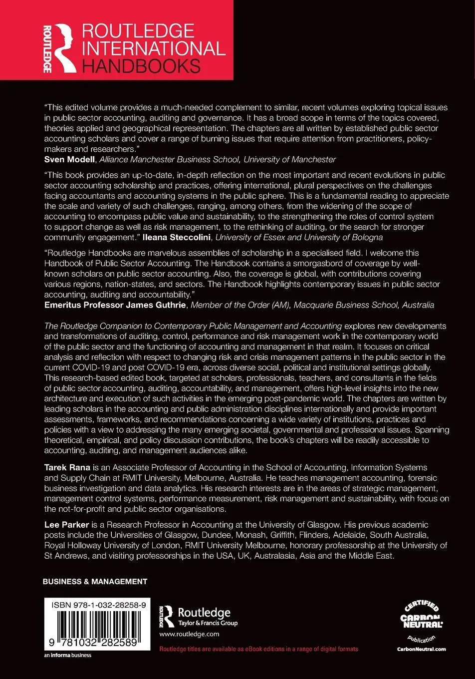 Rückseite: 9781032282589 | The Routledge Handbook of Public Sector Accounting | Rana (u. a.)